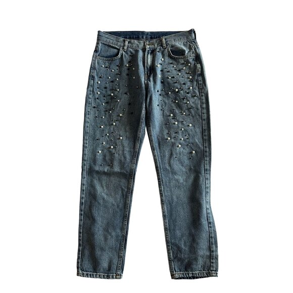 CALZEDONIA Embellished Pearl Ankle Jeans Size Small - Picture 1 of 10